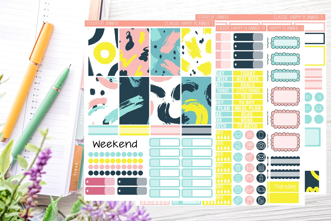Abstract Paint Planner Sticker Kit (for 7x9 vertical planners)